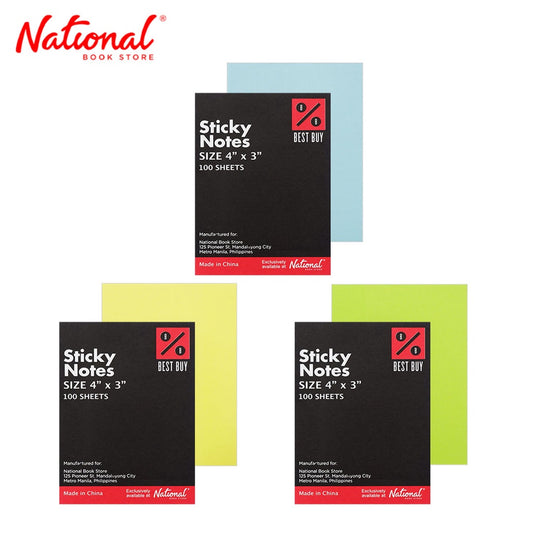 Best Buy Sticky Note 3x4 100s Blue/Gold/Green