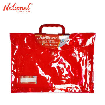 Adventurer Plastic Envelope Expanding with Handle E13LWH Long Push Lock Colored Transparent, Red