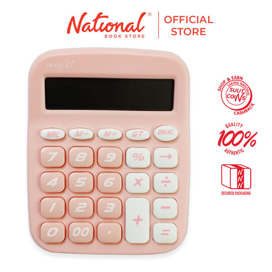Simply a Desktop Calculator 3392a Pink 12 Digits Battery Operated Aa