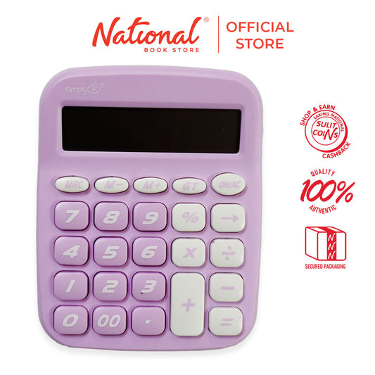 Simply a Desktop Calculator 3392a Purple 12 Digits Battery Operated Aa
