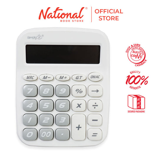 Simply a Desktop Calculator 3392a White 12 Digits Battery Operated Aa