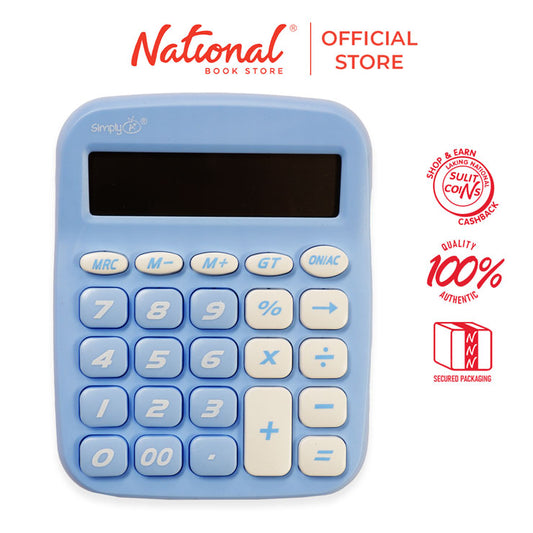 Simply a Desktop Calculator 3392a Blue 12 Digits Battery Operated Aa