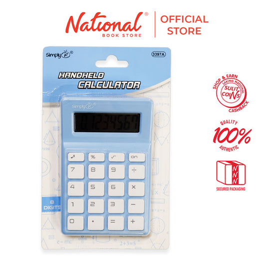 Simply a Handheld Calculator 3397a Blue 8 Digits Battery Operated