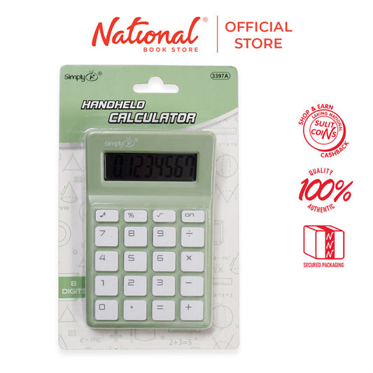 Simply a Handheld Calculator 3397a Green 8 Digits Battery Operated