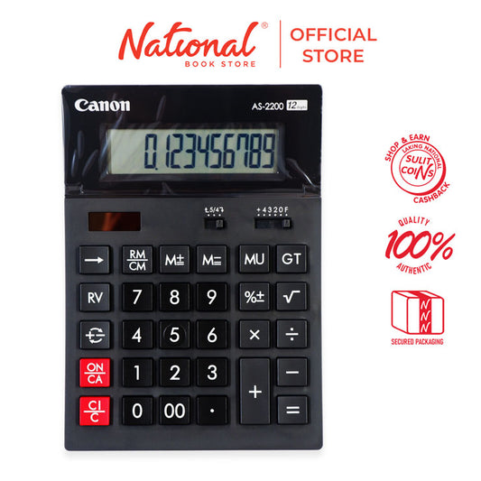 Canon Desktop Calculator As22 12 digit Dual Power Tilt Display Arc Design Black
