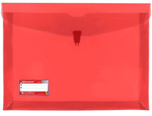 ADVENTURER PLASTIC ENVELOPE EXPANDING E13L LONG PUSH LOCK COLORED TRANSPARENT, RED